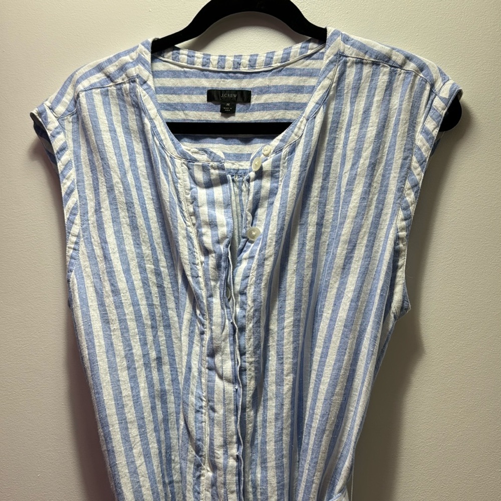 Blue and white linen J Crew shirt dress